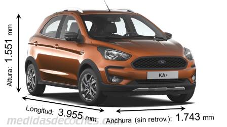 Medidas Ford Ka+ Active 2018 con dimensiones de longitud, anchura y altura