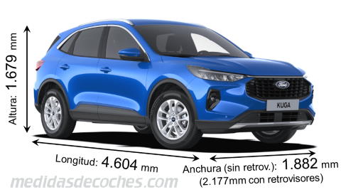 Medidas Ford Kuga 2024 con dimensiones de longitud, anchura y altura