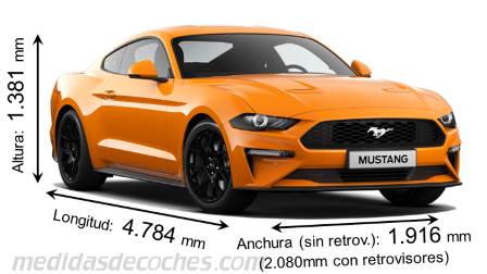 Medidas Ford Mustang 2018 con dimensiones de longitud, anchura y altura