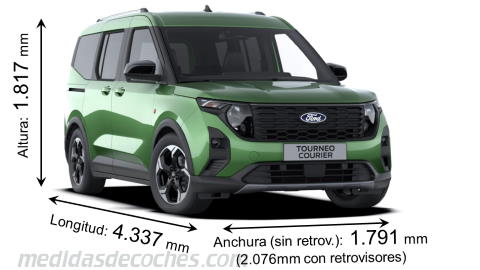 Medidas Ford Tourneo Courier 2024 con dimensiones de longitud, anchura y altura