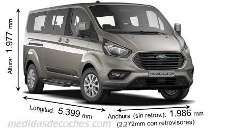 Medidas Ford Tourneo Custom L2 2018 con dimensiones de longitud, anchura y altura