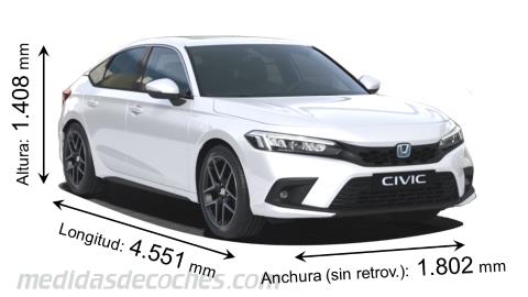 Medidas Honda Civic 2023 con dimensiones de longitud, anchura y altura