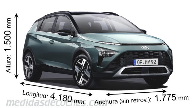 Medidas Hyundai Bayon 2021 con dimensiones de longitud, anchura y altura