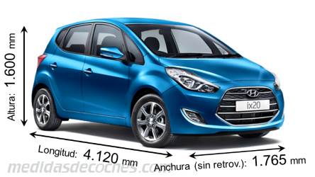 Medidas Hyundai ix20 2016 con dimensiones de longitud, anchura y altura