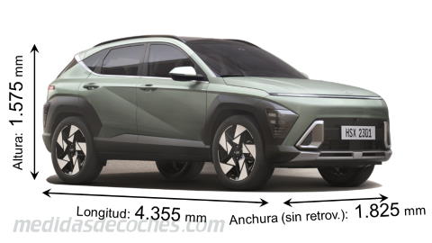 Medidas Hyundai Kona 2023 con dimensiones de longitud, anchura y altura