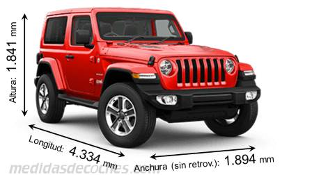 Medidas Jeep Wrangler 2019 con dimensiones de longitud, anchura y altura