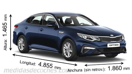 Medidas Kia Optima 2018 con dimensiones de longitud, anchura y altura