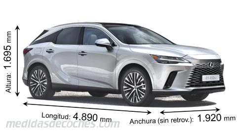 Medidas Lexus RX 2023 con dimensiones de longitud, anchura y altura