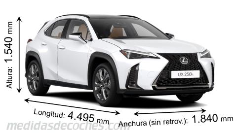 Medidas Lexus UX 2023 con dimensiones de longitud, anchura y altura