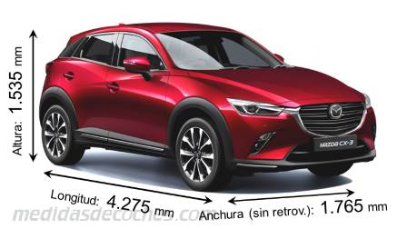 Medidas Mazda CX-3 2018 con dimensiones de longitud, anchura y altura