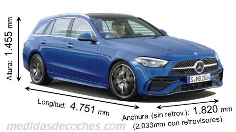 Medidas Mercedes-Benz Clase C Estate 2021 con dimensiones de longitud, anchura y altura