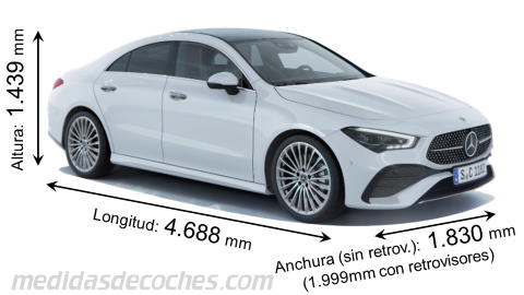 Medidas Mercedes-Benz CLA Coupé 2023 con dimensiones de longitud, anchura y altura