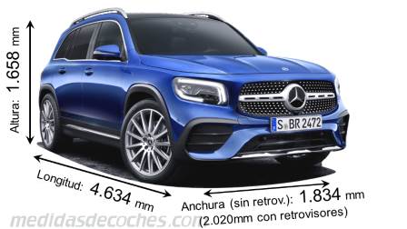 Medidas Mercedes-Benz GLB 2020 con dimensiones de longitud, anchura y altura