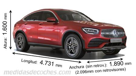 Medidas Mercedes-Benz GLC Coupé 2019 con dimensiones de longitud, anchura y altura