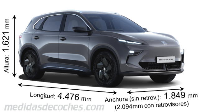Medidas MG MGS5 2025 con dimensiones de longitud, anchura y altura
