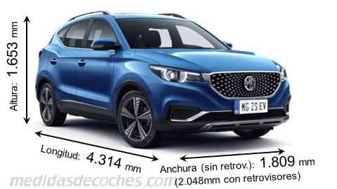 Medidas MG ZS EV 2020 con dimensiones de longitud, anchura y altura