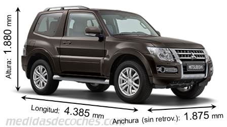 Medidas Mitsubishi Montero 3p 2015 con dimensiones de longitud, anchura y altura