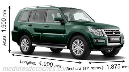 Medidas Mitsubishi Montero 5p 2015 con dimensiones de longitud, anchura y altura