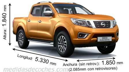 Medidas Nissan NP300 Navara 2016 con dimensiones de longitud, anchura y altura