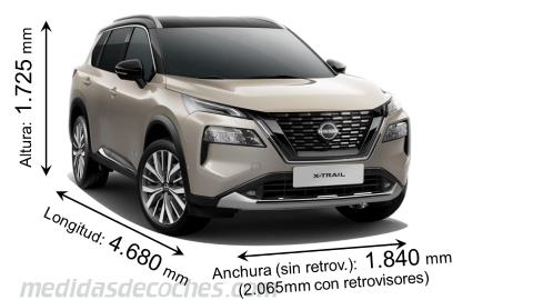 Medidas Nissan X-Trail 2023 con dimensiones de longitud, anchura y altura