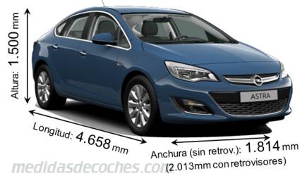 Medidas Opel Astra Sedan 2012 con dimensiones de longitud, anchura y altura