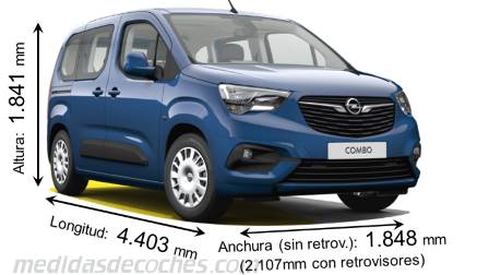 Medidas Opel Combo Life 2018 con dimensiones de longitud, anchura y altura