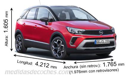 Medidas Opel Crossland 2021 con dimensiones de longitud, anchura y altura