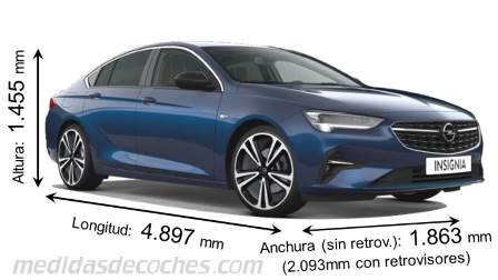 Medidas Opel Insignia Grand Sport 2020 con dimensiones de longitud, anchura y altura