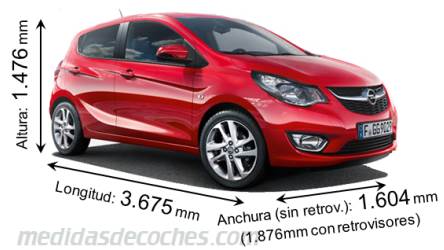 Medidas Opel Karl 2015 con dimensiones de longitud, anchura y altura