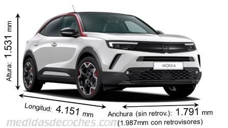Medidas Opel Mokka 2021 con dimensiones de longitud, anchura y altura
