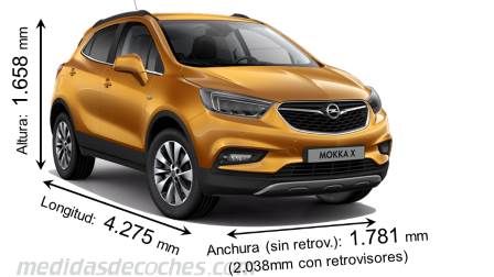 Medidas Opel Mokka X 2016 con dimensiones de longitud, anchura y altura