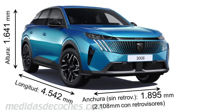 Medidas Peugeot 3008 2024 con dimensiones de longitud, anchura y altura