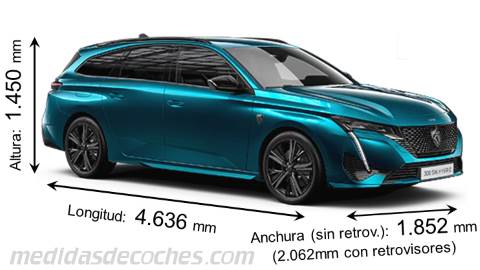 Medidas Peugeot 308 SW 2022 con dimensiones de longitud, anchura y altura
