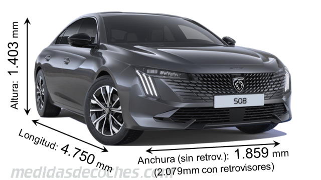 Medidas Peugeot 508 2023 con dimensiones de longitud, anchura y altura