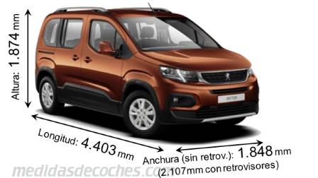 Medidas Peugeot Rifter 2019 con dimensiones de longitud, anchura y altura