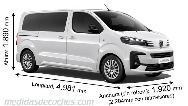 Medidas Peugeot Traveller Standard 2024 con dimensiones de longitud, anchura y altura