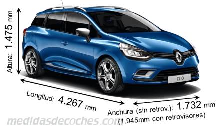 Medidas Renault Clio Sport Tourer 2016 con dimensiones de longitud, anchura y altura
