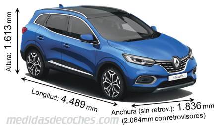 Medidas Renault Kadjar 2019 con dimensiones de longitud, anchura y altura