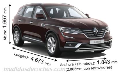 Medidas Renault Koleos 2020 con dimensiones de longitud, anchura y altura