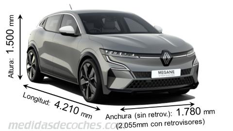 Medidas Renault Megane E-Tech Electric 2022 con dimensiones de longitud, anchura y altura