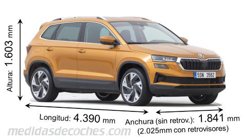 Medidas Skoda Karoq 2022 con dimensiones de longitud, anchura y altura