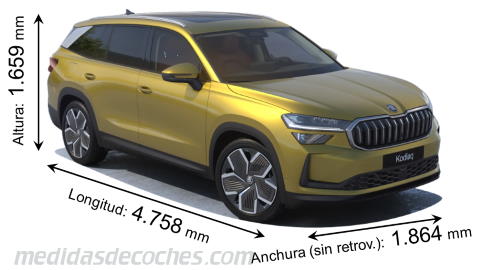 Medidas Skoda Kodiaq 2024 con dimensiones de longitud, anchura y altura