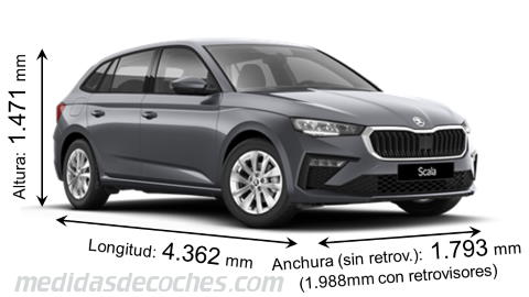 Medidas Skoda Scala 2024 con dimensiones de longitud, anchura y altura