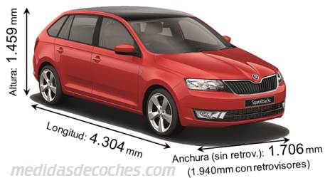 Medidas Skoda Spaceback 2013 con dimensiones de longitud, anchura y altura