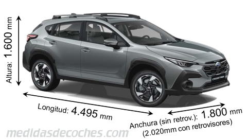 Medidas Subaru Crosstrek 2024 con dimensiones de longitud, anchura y altura