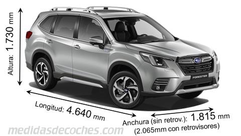 Medidas Subaru Forester 2022 con dimensiones de longitud, anchura y altura