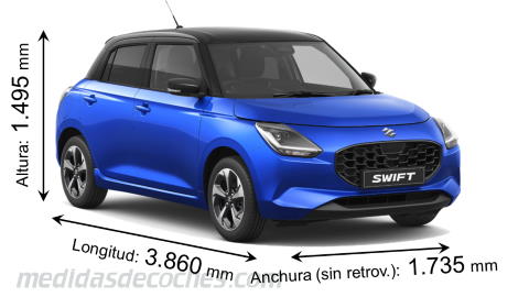 Medidas Suzuki Swift 2024 con dimensiones de longitud, anchura y altura