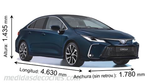 Medidas Toyota Corolla Sedán 2023 con dimensiones de longitud, anchura y altura