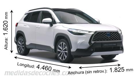 Medidas Toyota Corolla Cross 2023 con dimensiones de longitud, anchura y altura