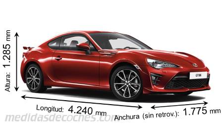 Medidas Toyota GT86 2016 con dimensiones de longitud, anchura y altura